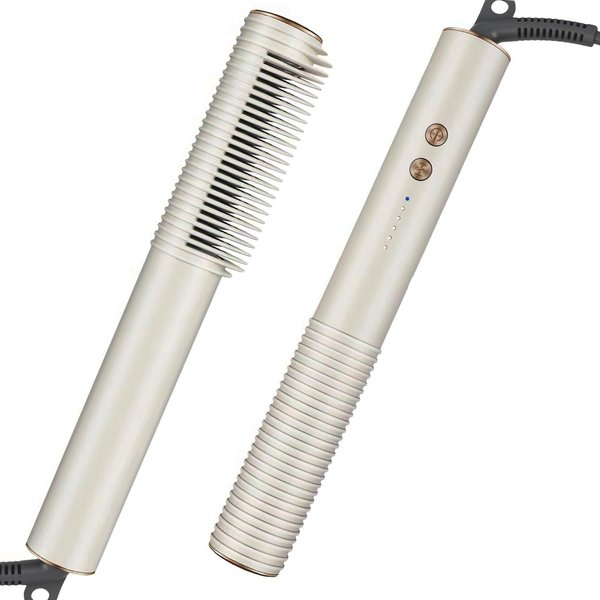 Hair Straightener Brush, Hot Hair Comb, 2 in 1 Flat Iron Hair Curling Straightening Brush for Women, Anti-Scald with 5 Temps Fast Heating