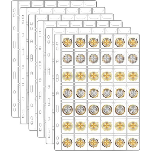 6 Sheets Coin Collection Pages for Collectors, Coin Pages, 9-Holes Coin Sleeves Holder Book, Coin Album Collecting Binder for Silver Dollar Bill Stamp, 42-Pockets per Sheet/252 Pockets in Total