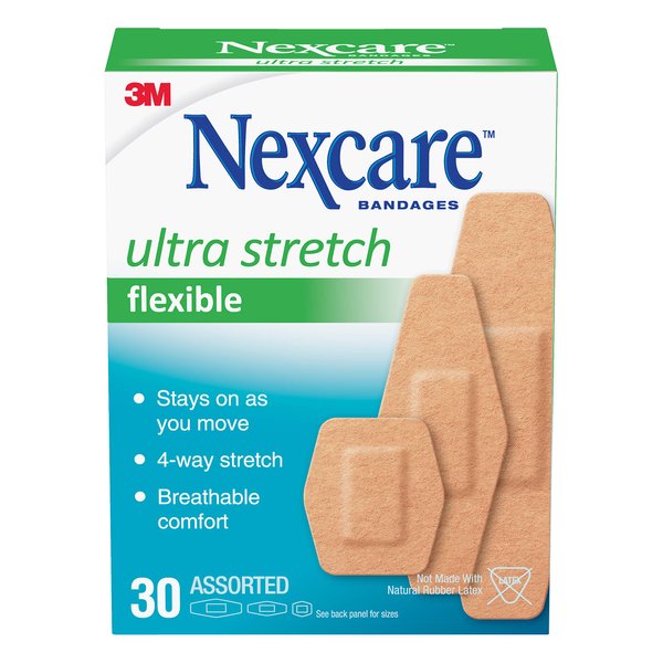 Nexcare Comfort Flexible Fabric Bandage, Assorted Sizes, 30 Count