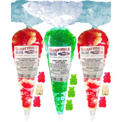 Red White Gummy Bears (2) Wild Cherry Strawberry Banana (1) Green Apple Gummi (NET WT 33 OZ) Gourmet Kruise Signature Gift Bags