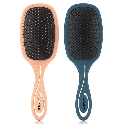 AIMIKE 2pcs Hair Brushes for Women, Pastel Peach Detangling Brush for Curly Straight Hair, Painless Hairbrush w/Flex Soft Bristles, Detangler Brush Easy Through Tangles, Wet & Dry Paddle Brush