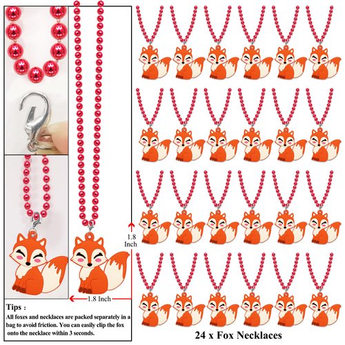 KeeStar 24 Pack Fox Necklace Party Favors for Jungle Animal Themed Baby Shower, Birthday Party Goodie Bag Fillers, School Carnival Rewards, Photography Props, Home Decorations, Classroom Prize