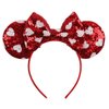 Mouse Ears Headbands Glitter Bow Valentines Day Headband Red Sequin Hair Band with Heart Patterns, Mouse Ears Hair Hoop Party Hair Accessories for Girls Women New Year Wedding Birthday Gift 1PCS
