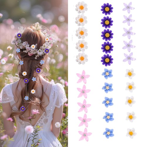 30 Pcs Mini Flower Hair Clips Daisy Hair Accessory Purple Blue White Flower Daisy Beach Wedding Small Flower Clips Bride Bridesmaid Hairpins Hair Barrettes Hair Pins for Women Girls Party (Multicolor)