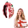 Vanaure Christmas Headbands for Women, Knotted Headband with Christmas Decorations, Rhinestone Headbands for Women, Christmas Wide Headbands for Women, Red and White Headband…