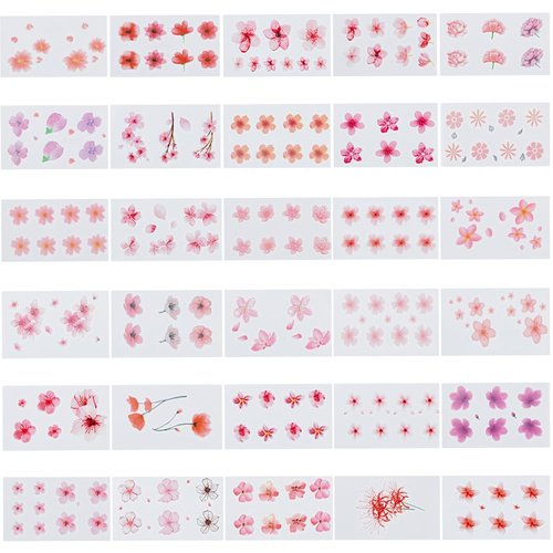GORGECRAFT 30 Sheets Flower Blossom Sticks Temporary Tattoo Stickers Cute Cherry Printed Polymer Clay Daisy Lasting Realistic for Clay Earring Cutters Jewelry Making Supplies Collarbone Finger