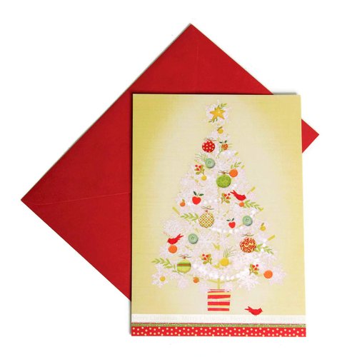Hallmark "Crafty" Christmas Tree Boxed Holiday Cards, 16 cards/17 envelopes