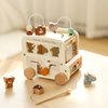 Wooden Activity Cube 8-in-1 Montessori Toys | Multifunctional Early Educational Learning Toys | Activity Cube for Baby Shape Sorter Xylophone Animal Travel Bus Toys Boy Girl Birthday Gift（Beige Bus）