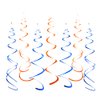 MOWO Orange and Royal Blue Foil Swirl Hanging Decoration for Birthday Graduation New Year Halloween Party Supplies,Pack of 20