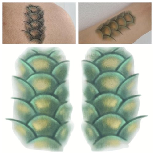 Generic 3 sheets Realistic Snake Scales Temporary Tattoos Halloween Cosplay Costume Body Art Tattoo for Men and Women, Medium, Green