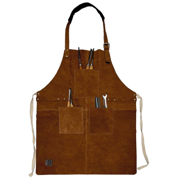 RUSTIC TOWN Leather Grill Work Apron with Tool Pockets ~ Adjustable up to XXL for Men & Women ~ Shop Apron Leather Tool Apron (Tan)