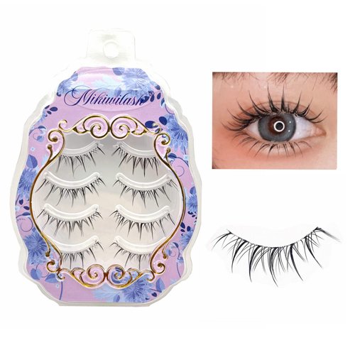 Manga Lashes, Clear Band Anime Lashes 4 Pack, Spiky Anime False Eyelashes Natural Look, Japanese Lashes Looks Like Cluster Manga Lashes Individual, Reusable Cosplay Wispy Strip Eyelashes, Asian Lashes, Style A01 By Mikiwi (A02/Clear band)