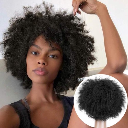 BECUS Afro Curly Wigs for Black Women Heat Resistant Brazilian Remy Human Hair Wigs(8 inches Natural Spiral Black #1B)