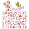 Western Cowgirl Temporary Tattoos,10 Sheets Wild West Pink Disco Cowgirl Cactus Horse Cow Waterproof Fake Tattoo Stickers for Kids Girls Birthday Gifts Party Favor Supplies