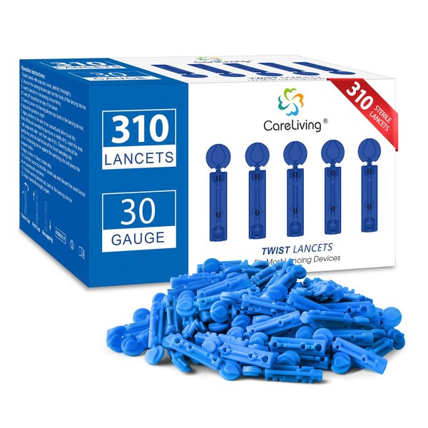 CareLiving Lancets for Diabetes Testing - 30 Gauge Diabetic Lancets for Blood Testing and Glucose Testing - Fits Most Lancing Devices - 310 Count (Blue)