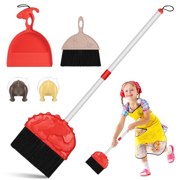 Kids Cleaning Set, 2024 Upgraded Dinosaur Theme Cleaning Toys for Toddlers Pretend Housekeeping Play Set Includes Broom Dustpan Brush and Hooks, Cleaning Toys for Toddlers Girls Boys Age 3-6