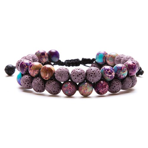 Aromatherapy Essential Oil Diffuser Bracelet Lava Stone Bead Gemstone Anxiety Diffuser Bangle Cuff Bracelet(Purple)