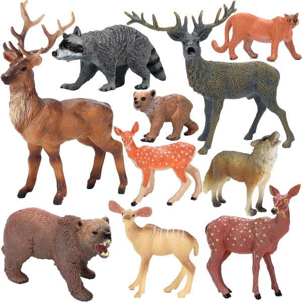 Forest Animals Figurines Toys, 10PCS Realistic Plastic Wild Woodland Animals Figures Playset, Cake Toppers Birthday Gift for Kids Children Toddlers