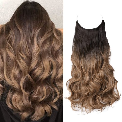 REECHO Invisible Wire Hair Extensions with Transparent Headband Adjustable Size Removable Secure ...