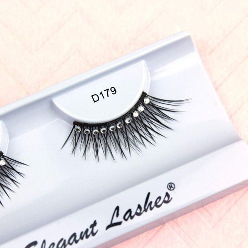 Elegant Lashes D179 (Black Criss-Cross Rhinestone Accent/Half False Eyelashes) Halloween Dance Rave Costume