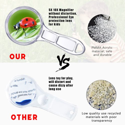 Homgaty 10 Pcs Magnifying Glass for Kids, 10X 5X Mini Handheld Magnifier, Small Magnify Glasses Lens with 10 Lanyard for School Students Outdoor Explorer, Science Observation and Seniors Reading