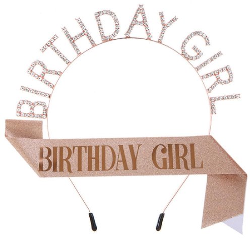 Ali Pearl Birthday Crowns for Women, Rose Gold Birthday Girl Sash & Birthday Tiara for Women Set, Glitter Headband Birthday Gifts for Women, Sweet Happy Birthday Decorations For Women