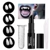 Go Ho Halloween Vampire Fangs Fake Teeth Makeup and Black Lipstick Kit,4 Sizes Halloween Decorations Party Cosplay Props 4 Pairs Vampire Fangs Teeth with Adhesive Glue,Vampire Accessories Gift
