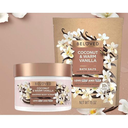 Love Beauty and Planet, Beloved Coconut & Warm Vanilla, Bath Salts, Whipped Body Scrub, Beige