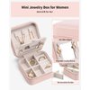 Vlando Small Travel Jewelry Box Organizer -Jewelry Display Case for Girls Women Bridesmaid Gift Rings Earrings Necklaces Storage with Mirror Pink