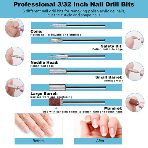 Nail Drill Bits Sanding Bands, 3 Color Coarse Fine Medium Grit Efile Sand Set Size #80#120#180 Electric File Nail Bits 3/32 Inch for Acrylic Gel Nails Cuticle Manicure Pedicure Polisher