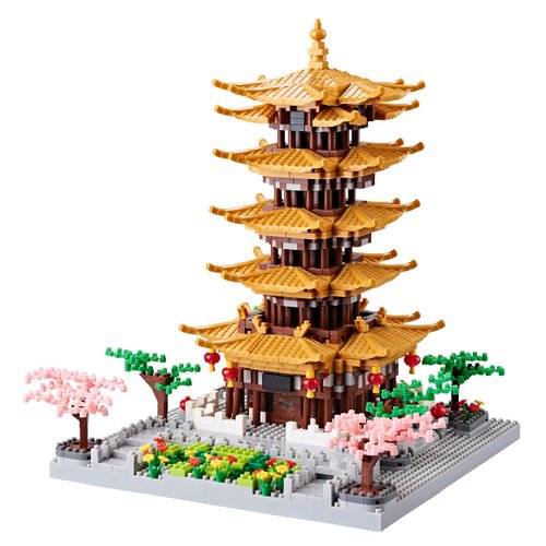 JXRLMB Chinese Ancient Famous Architecture Micro Building Blocks Set for Adults Yellow Crane Tower with Sakura Tree Cherry Plants, Toys for Kids Age of 14+ 2200 pcs