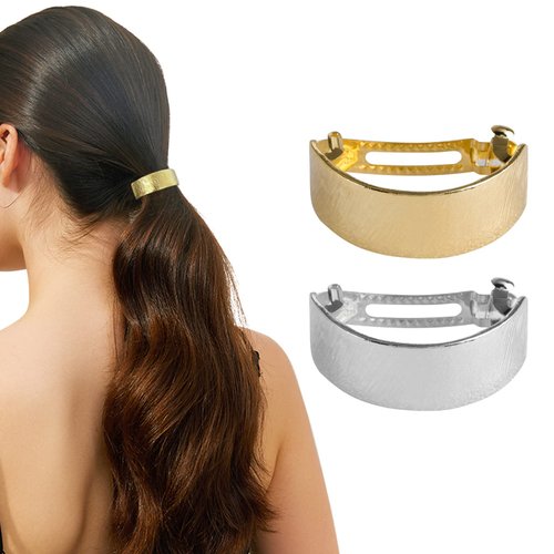 FRDTLUTHW Hair Clips Ponytail Holder, Metal Barrettes Ponytail Cuff for Women(Gold & Silver, pack of 2)