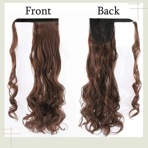 Gangel Ponytail Extension Curly Wavy Pony Tails Wrap Around Hairpiece Claw Synbthetic Clip in Hair Extensions Magic Paste Hair Wraps Hair Pony Tail for Women and girls(Pack of 1)Light Ash Brown(4-30)