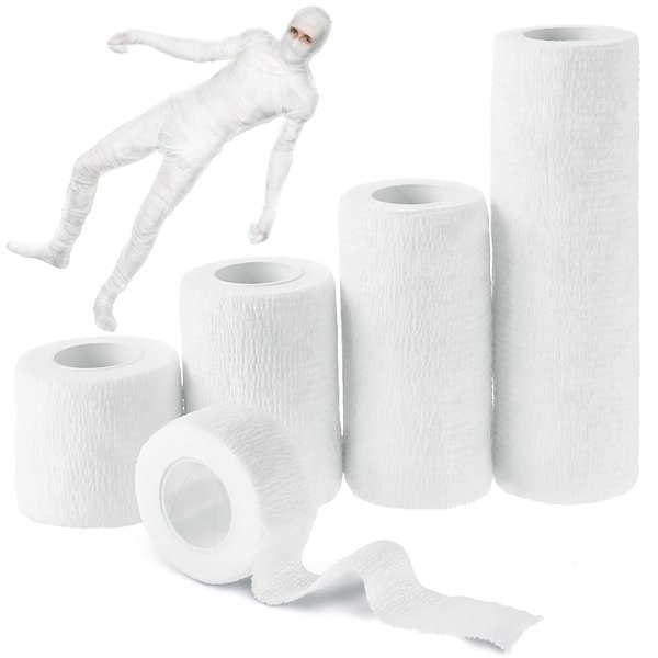 25 Yards 5 Rolls Halloween Mummy Bandage Wrap Self Adhesive Stretch Gauze Bandage Rolls Halloween Mummy Costume for Women Men Cosplay
