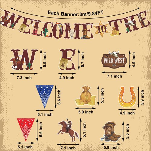 5 PCS Western Party Banners Wild West Pennant Banner Cowboy Bandana Banner Welcome to the Wild West Garlands Wild West Party Hanging Decorations for Western Cowboy Birthday Party Supplies