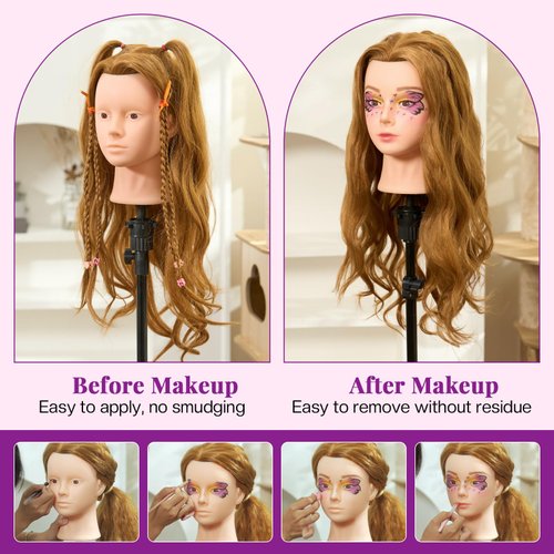 28" Mannequin Head Human Hair, Mannequin Head with 60% Real Hair,Cosmetology Mannequin Doll Head for Hair Styling,Training Practice Braiding Manikin Head with Table Clamp,Hair Styling Set #27