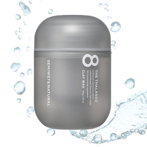 8 THE THALASSO Hair Styling Clay Wax, Non-Sticky Japanese Hair Wax with Semi-Matte Finish, Moisturizing Hair Product w/Deep Ocean Water, Natural Hold for All, Aqua White Floral Scent, 1.14 Oz/40g