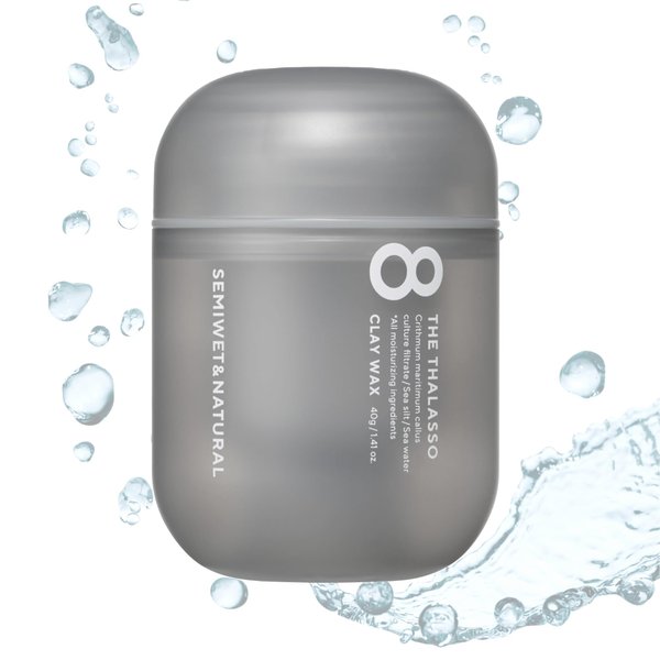 8 THE THALASSO Hair Styling Clay Wax, Non-Sticky Japanese Hair Wax with Semi-Matte Finish, Moisturizing Hair Product w/Deep Ocean Water, Natural Hold for All, Aqua White Floral Scent, 1.14 Oz/40g