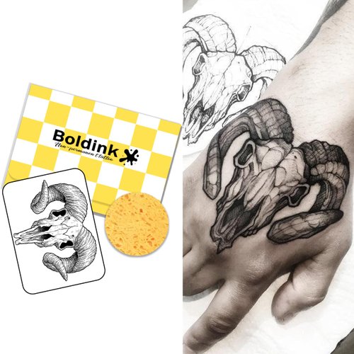 Boldink Temporary Tattoos, semi permanent tattoos, 15-day long lasting tattoo sticker, waterproof and anti-reflective, unique design（Skull sheep head）