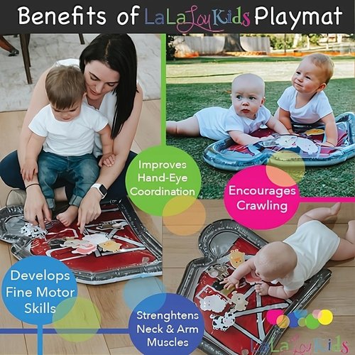 LaLa Lou Kids Tummy Time Mat Premium Inflatable Big Red Barn Farmer Toy Tummy Time Water Mat with Stimulation Toys Promoting Muscles Development and Motor Skills in Infants and Toddlers