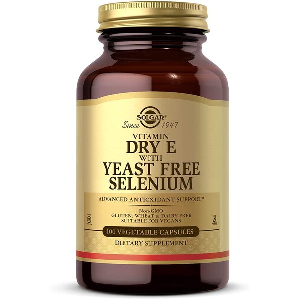 Solgar Dry Vitamin E with Yeast-Free Selenium, Advanced Antioxidant Support - Immune & Skin Support - Non-GMO, Vegan, Gluten Free, Dairy Free, Kosher - 100 Count (Pack of 1)