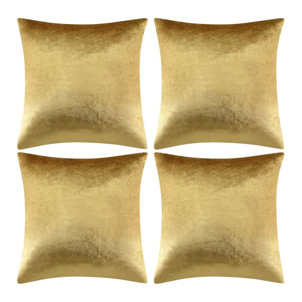 GIGIZAZA Decorative Throw Pillow Covers 18 x 18, Gold Soft Pillow Covers Velvet,Set of 4 Decor Square Cushion Covers (Gold, 18x18inch(45x45cm)-4pcs)