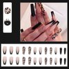 Hkanlre Coffin Press on Nails Long French Fake Bling Nails Acrylic Full Cover Leopard Print False Rhinestones Nails for Women and Girls 24PCS