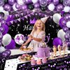 Purple and Black Party Decorations for Women, Purple Birthday Decorations for Girls Men with Purple Black Happy Birthday Backdrop Tablecloth Confetti Balloons Arch, Purple Party Supplies