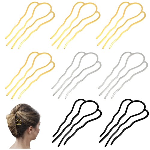 Ptwola 8 Pcs Metal Hair Forks Teeth Pins Side Combs U Shape Updo Clips Women Hairstyling Tool Vin...