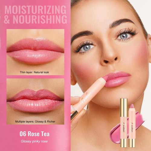 Oulac Light Pink Lipstick - Moisturizing Lipstick Tinted Lip Balm for Dry Lips, Hydrating Lip Crayon & Blush - Lip Colour and Cheeks Makeup | 2.48g, Rose Tea (06)