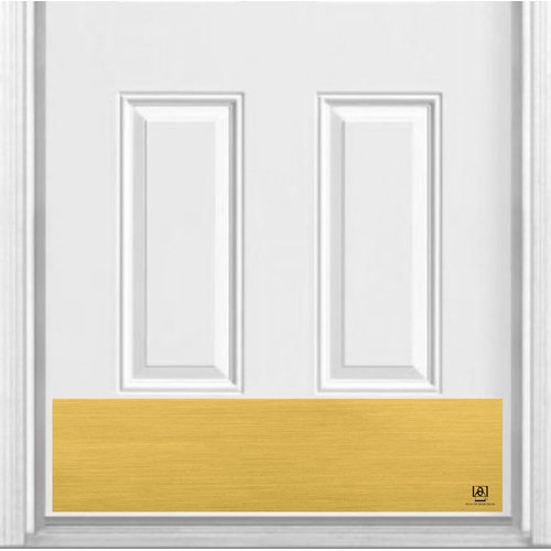 Deck the Door Decor | Magnetic Rubber Door Kick Plate for Steel Doors - UV Printed Faux Satin Metal Finish - Multiple Sizes (8x34", Faux Satin Gold)