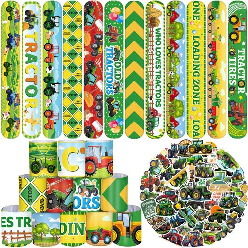 74PCS Tractor Party Favors 24PCS Tractor Slap Bracelets 50PCS Tractor Stickers Tractor Party Supp...