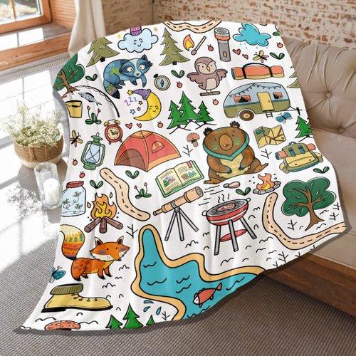 Camping Blanket Gifts for Kids,Soft Camping Throw,Cute Plush Flannel Camping Quilts Decorations for Bedroom Sofa Bed Outdoor Travel 50 x 40in for Child