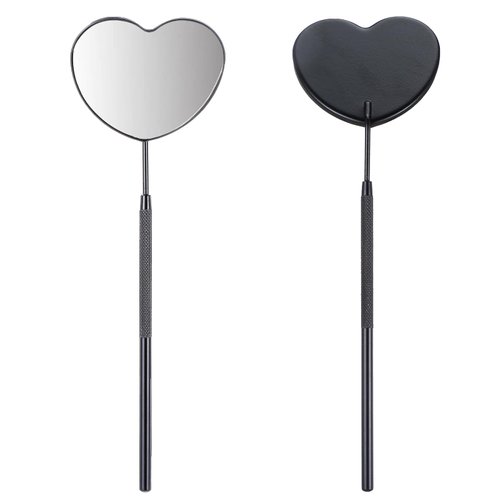 2Pcs Heart-Shaped Lash Mirror with Handle,Detachable Eyelash Extension Mirror 45°Angle Design Portable Eyelash Makeup Mirror for Women (Black)